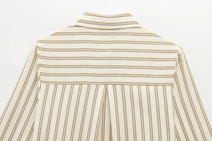 European Striped Button-Up Blouse