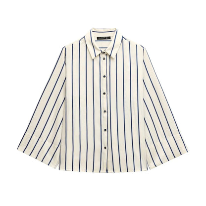 European Striped Button-Up Blouse