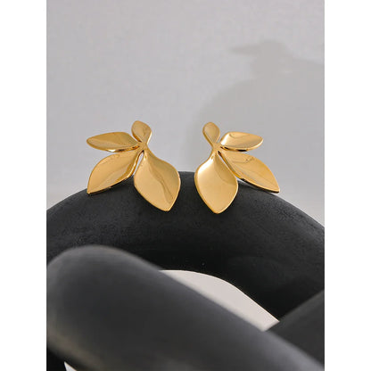 Marais Golden Leaf Stud Earrings High Shine