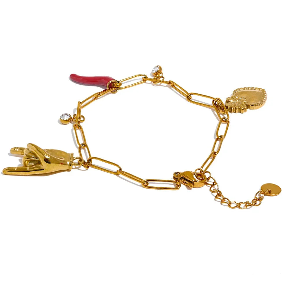 Cattiva Bold Gold Chili Hand Heart Pendant & Necklace