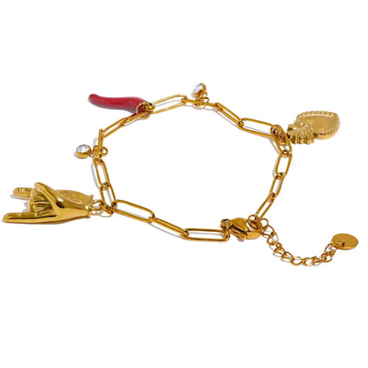 Cattiva Bold Gold Chili Hand Heart Pendant & Necklace