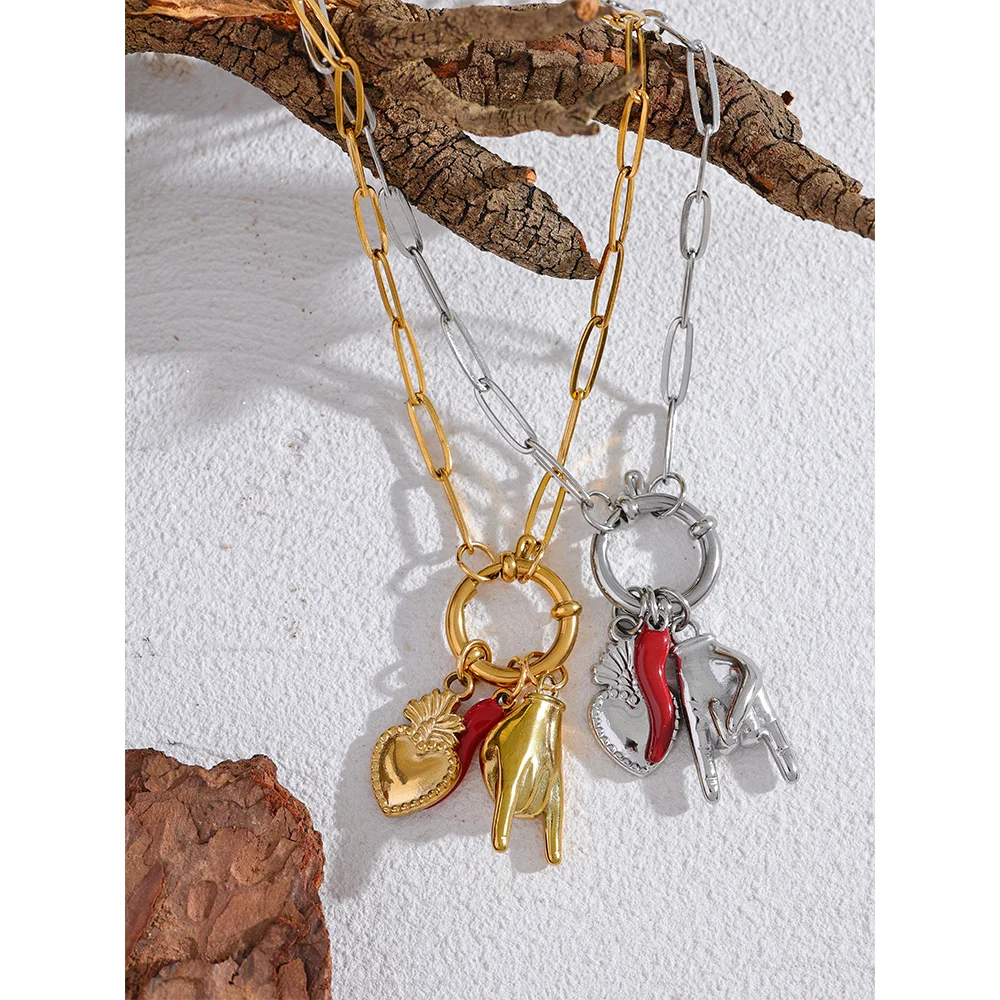 Cattiva Bold Gold Chili Hand Heart Pendant & Necklace
