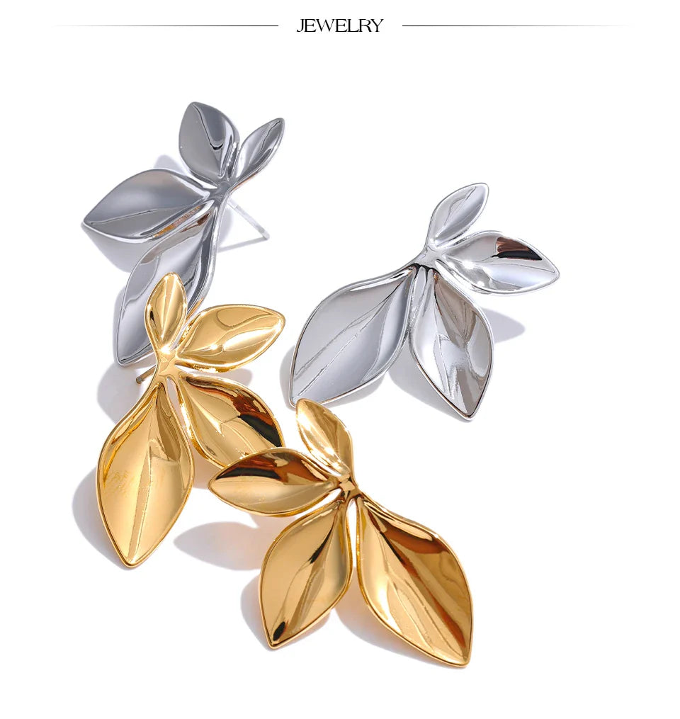 Marais Golden Leaf Stud Earrings High Shine