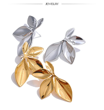 Marais Golden Leaf Stud Earrings High Shine