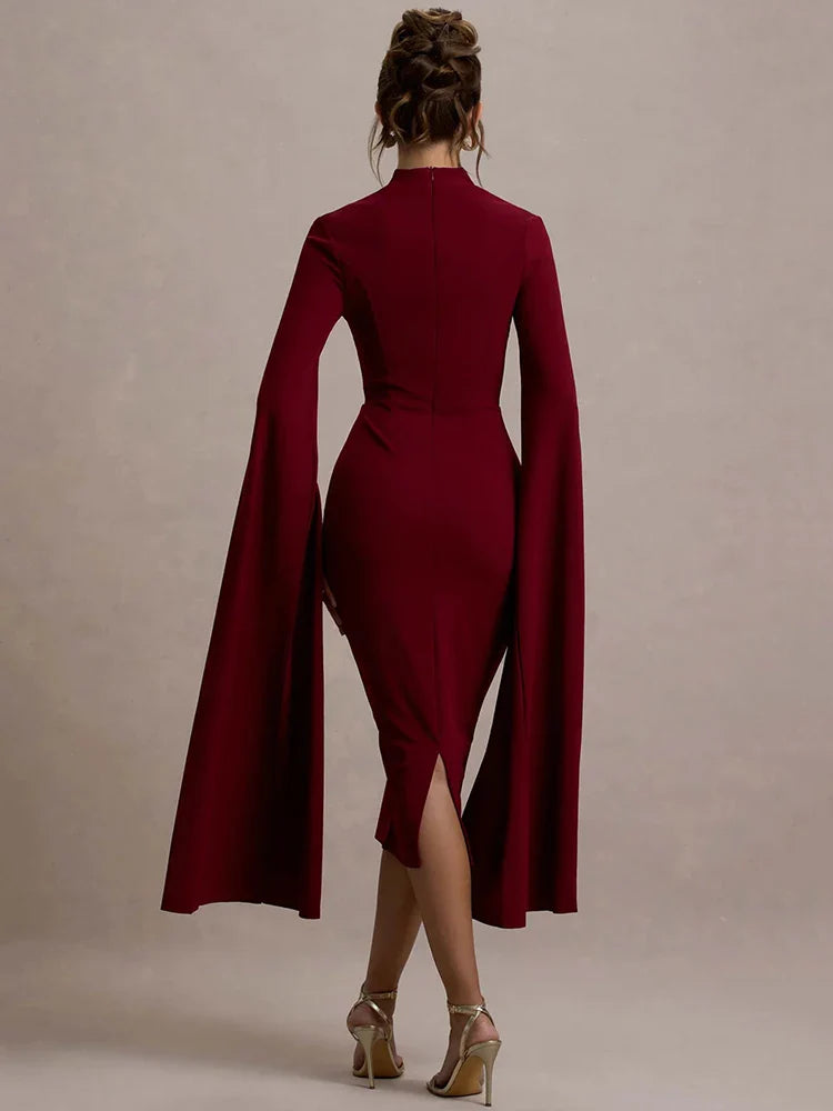 Calista Cape Strapless Sleeve Midi Dress