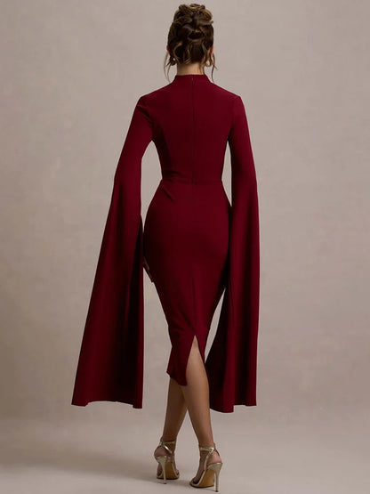 Calista Cape Strapless Sleeve Midi Dress