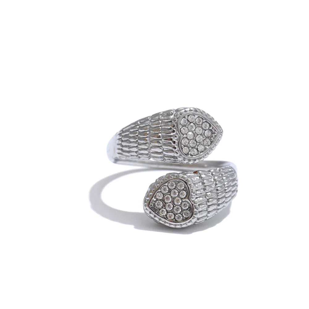 Cleora Women's Gold Snake Ring with Hearts & Crystals