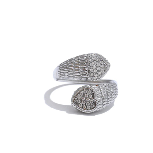 Cleora Women's Gold Snake Ring with Hearts & Crystals