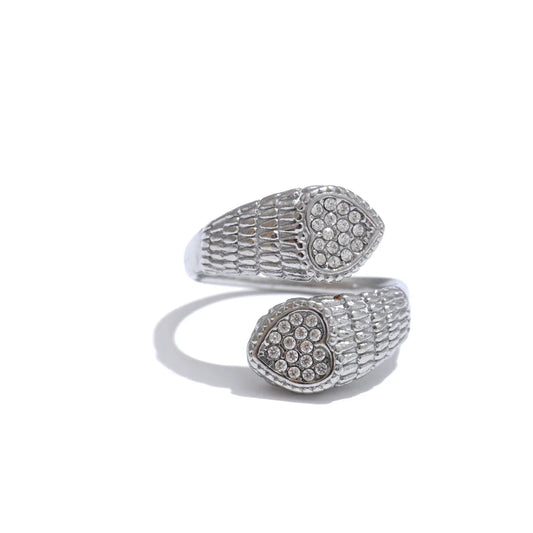 Cleora Women's Gold Snake Ring with Hearts & Crystals