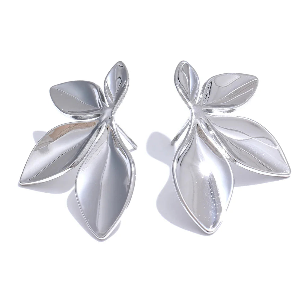 Marais Golden Leaf Stud Earrings High Shine