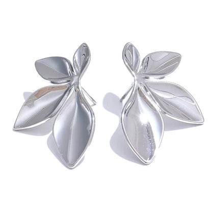Marais Golden Leaf Stud Earrings High Shine
