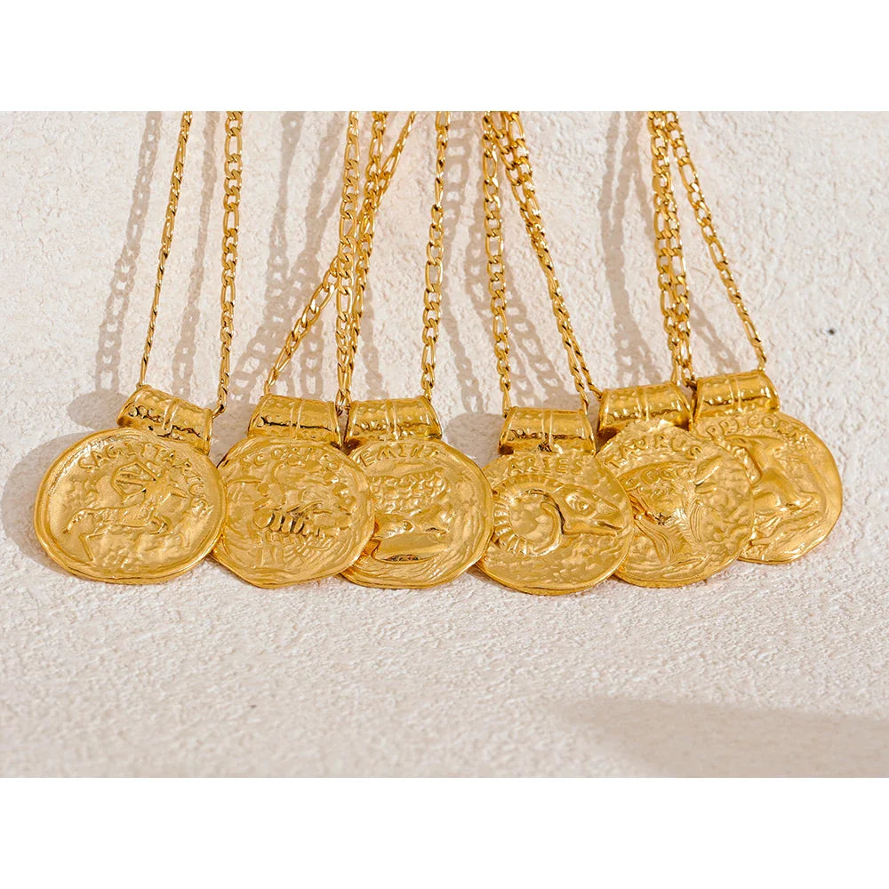 Zodiac Sign Medallion Pendant Necklaces