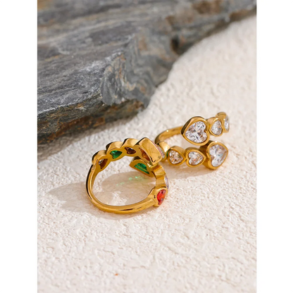Fiorella Gold Adjustable Colorful Heart Gemstones Ring