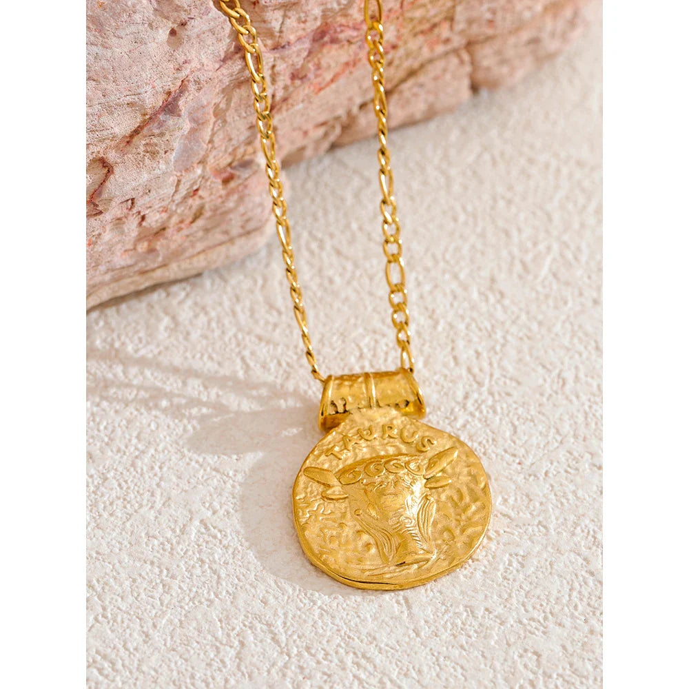 Zodiac Sign Medallion Pendant Necklaces
