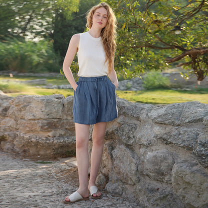Olivia 100% Linen Summer Shorts