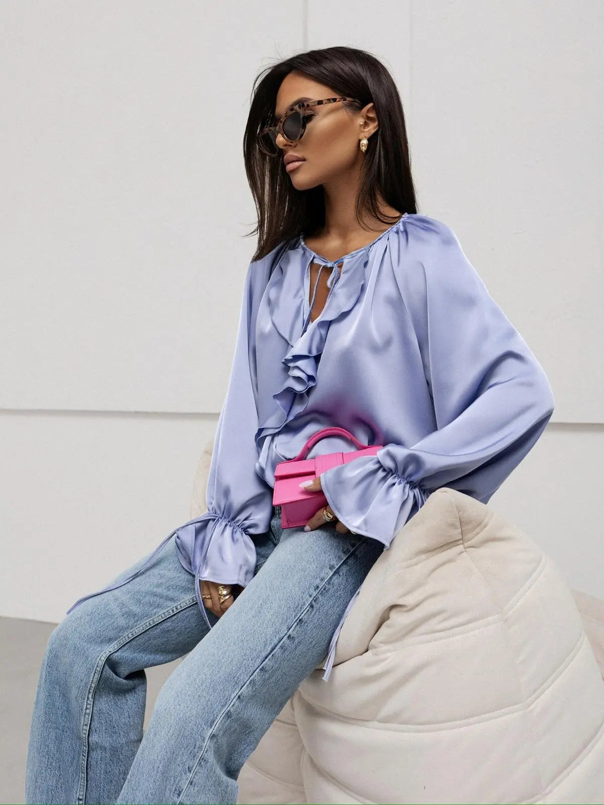 Liora Satin Ruffle Blouse