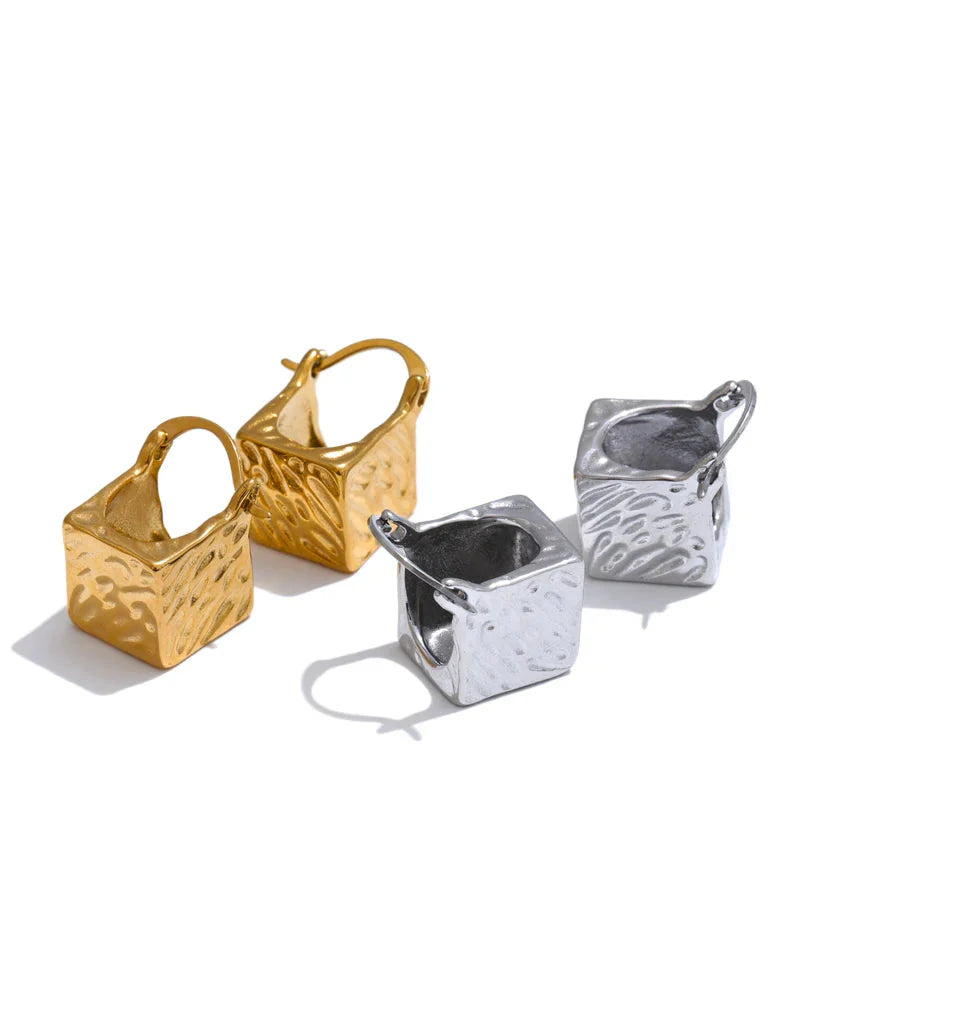 Valonne Gold Cube Hoop Earrings