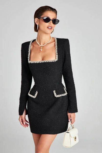 Monaco Lacceti Women's Tweed Pearl Trim Blazer Mini Dress
