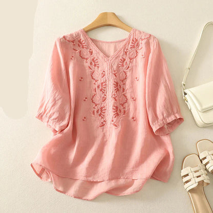 Eloria V-Neck Cotton Blouse