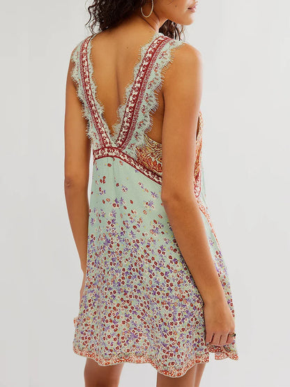 Sienna Lace-Trim Floral Mini Dress