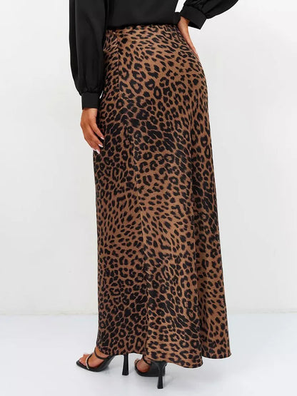 Harper Satin Leopard Midi Skirt