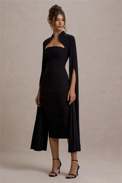 Calista Cape Strapless Sleeve Midi Dress