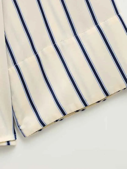 European Striped Button-Up Blouse