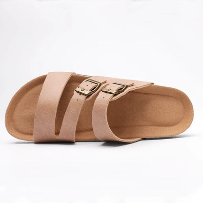 Women's Nappa Leather Orthopedic Double Buckle Slide