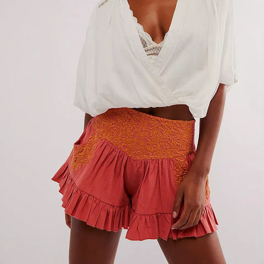 Calida Embroidered Ruffle Pocket Shorts