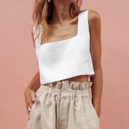 100% Linen Square Crop Top