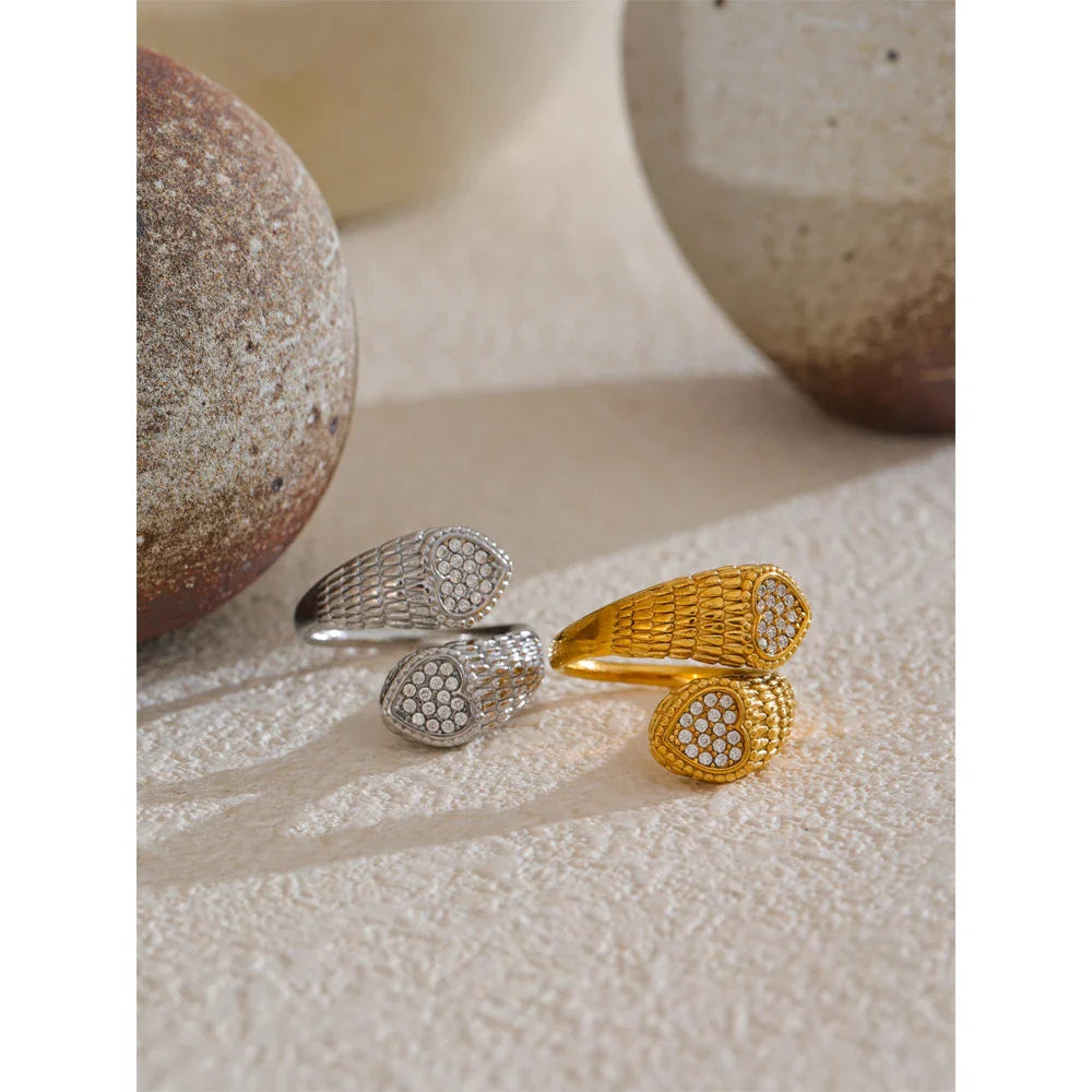 Cleora Women's Gold Snake Ring with Hearts & Crystals