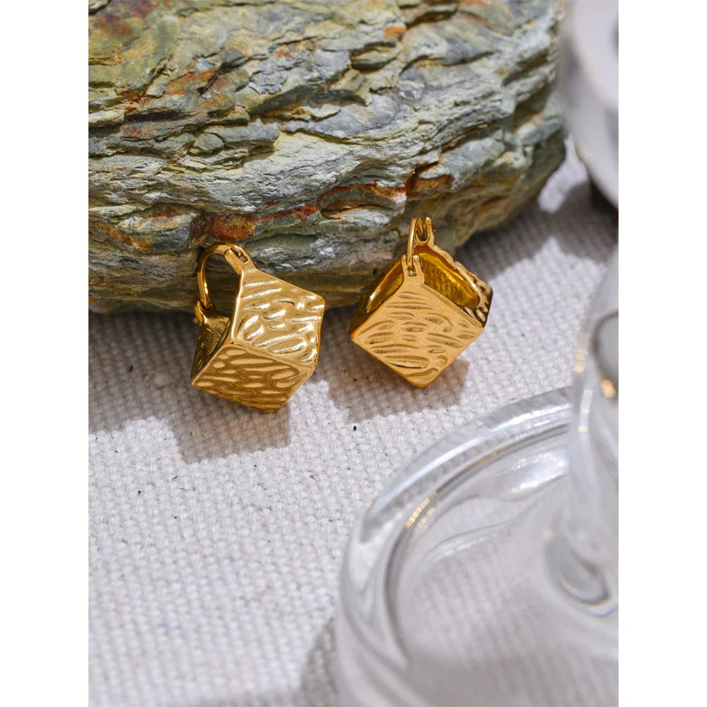 Valonne Gold Cube Hoop Earrings
