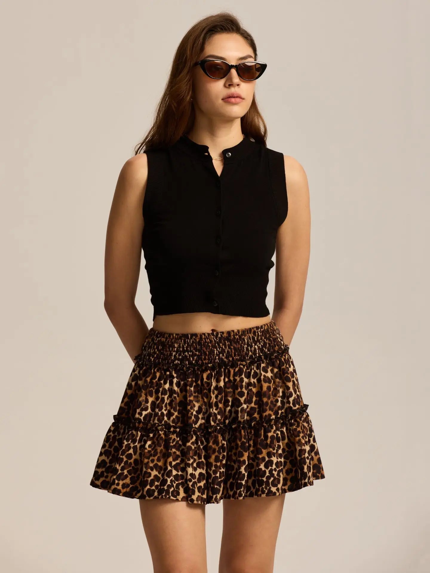 Viora Leopard Ruffle Skirt