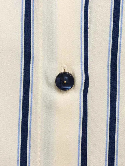 European Striped Button-Up Blouse