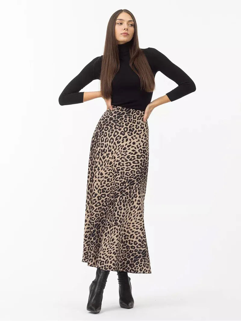 Harper Satin Leopard Midi Skirt