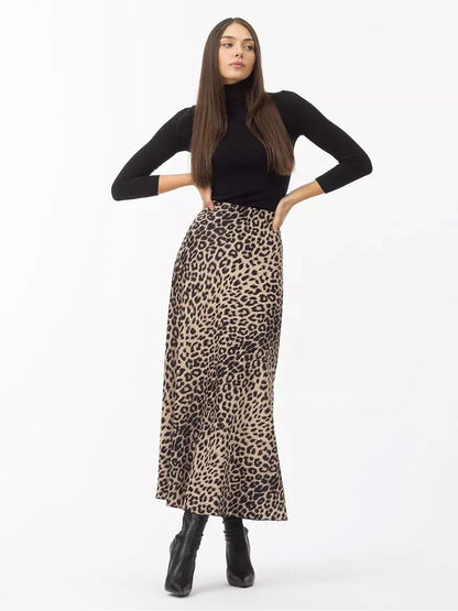 Harper Satin Leopard Midi Skirt