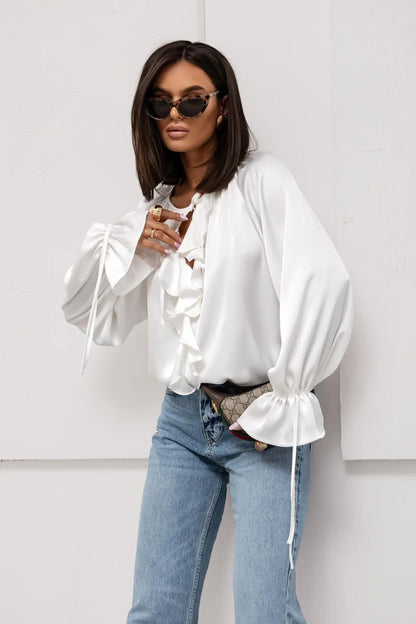 Liora Satin Ruffle Blouse