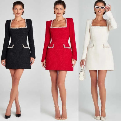 Monaco Lacceti Women's Tweed Pearl Trim Blazer Mini Dress