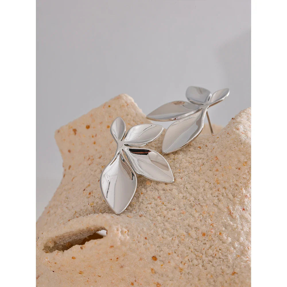 Marais Golden Leaf Stud Earrings High Shine