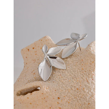 Marais Golden Leaf Stud Earrings High Shine