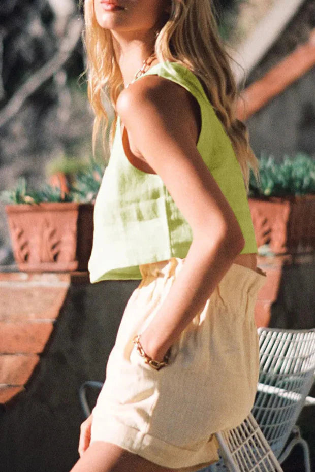 100% Linen Square Crop Top