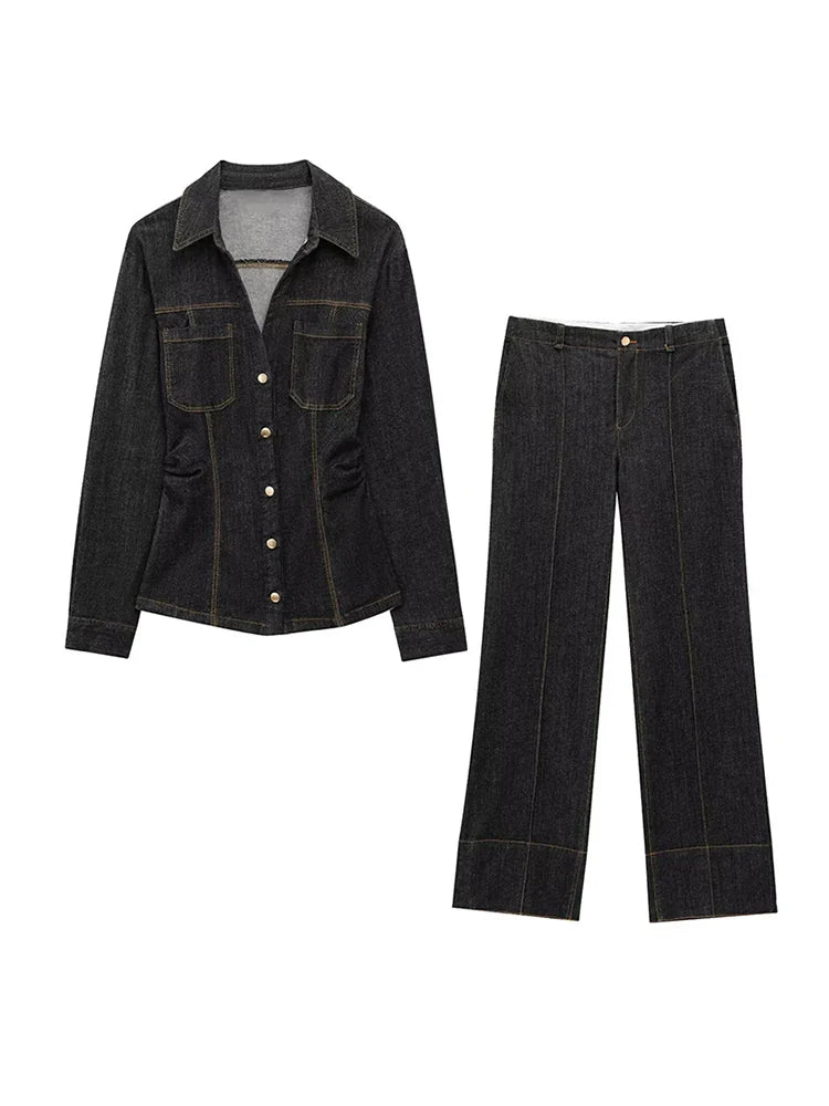 Marenza Button Denim Set