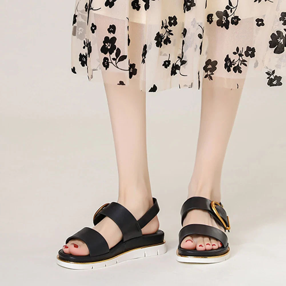Valine Gold-Buckle Strap Sandals