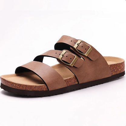Women's Nappa Leather Orthopedic Double Buckle Slide