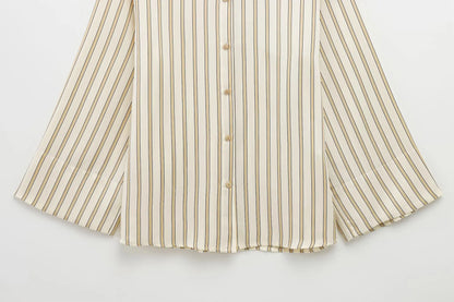 European Striped Button-Up Blouse