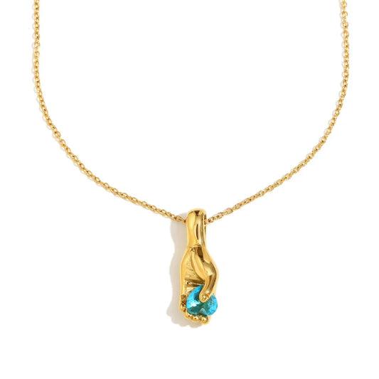 Fortuna Hand Gem 18k Gold Plated Necklace