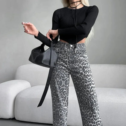 Amanda Leopard Straight Jeans