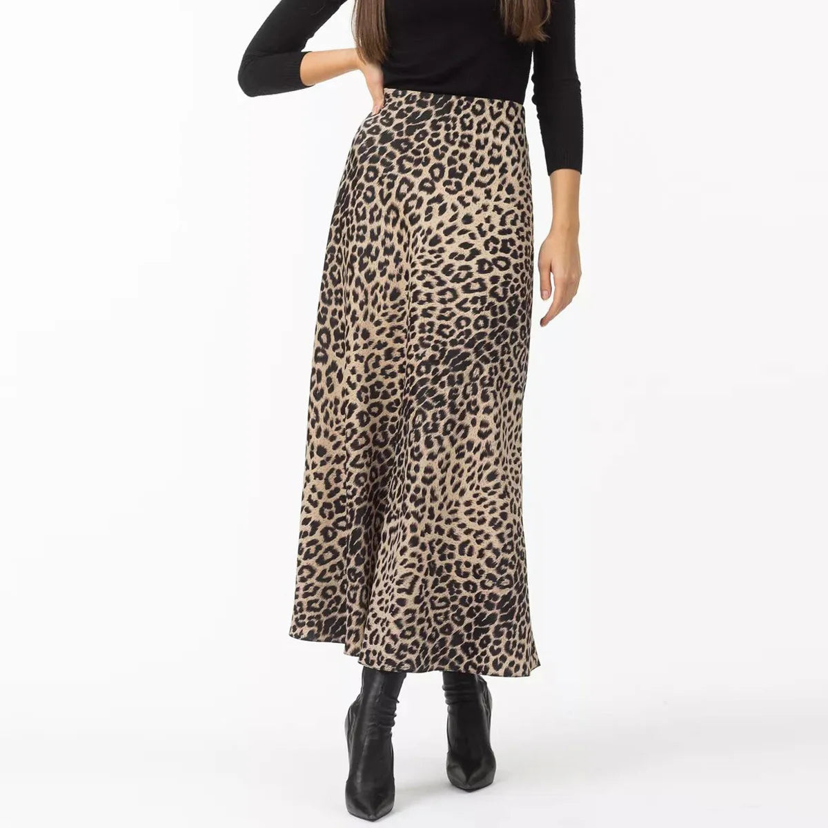 Harper Satin Leopard Midi Skirt