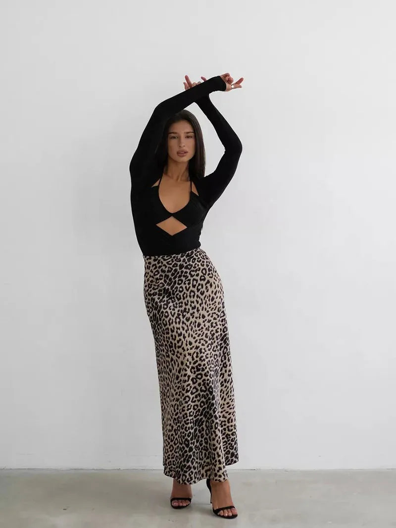 Harper Satin Leopard Midi Skirt
