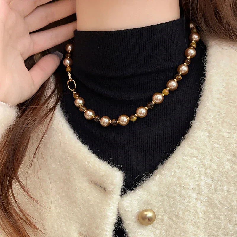 Tiger's-eye Champagne Pearl Necklace